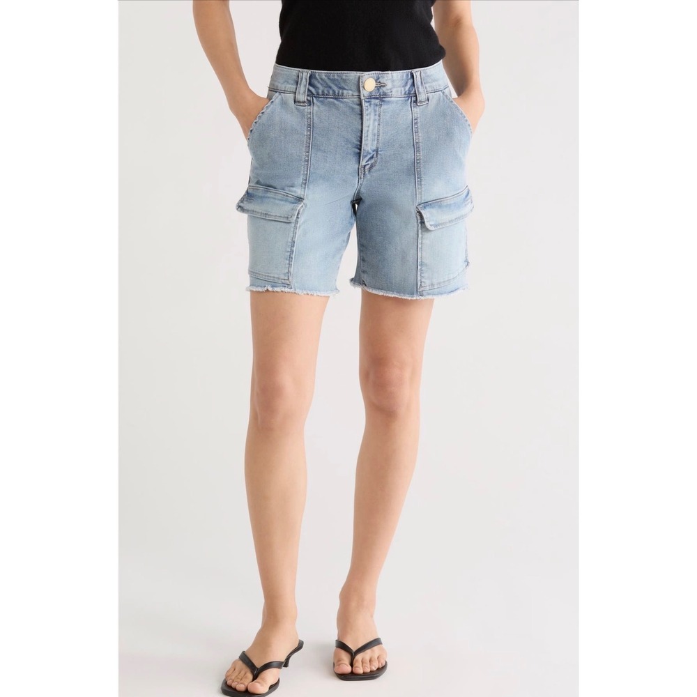 Democracy Ab Technology High Rise Cargo Denim Shorts Light Wash Size 6 NWT
